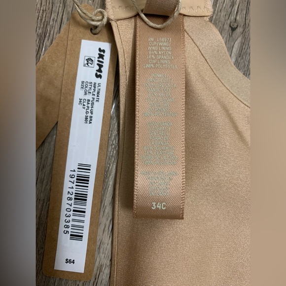 SKIMS ULTIMATE NIPPLE PUSH-UP BRA 34 C CLAY/BNWT - Picture 9 of 10